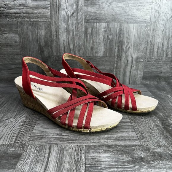LifeStride Women's size 11 Red Strappy Wedge Heels - Picture 5 of 8